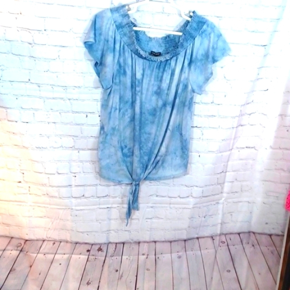 LANE Bryant Womans  Blue Tye Dye  Cold Shoulder‎ Tye  Front Top 18/20 sz…